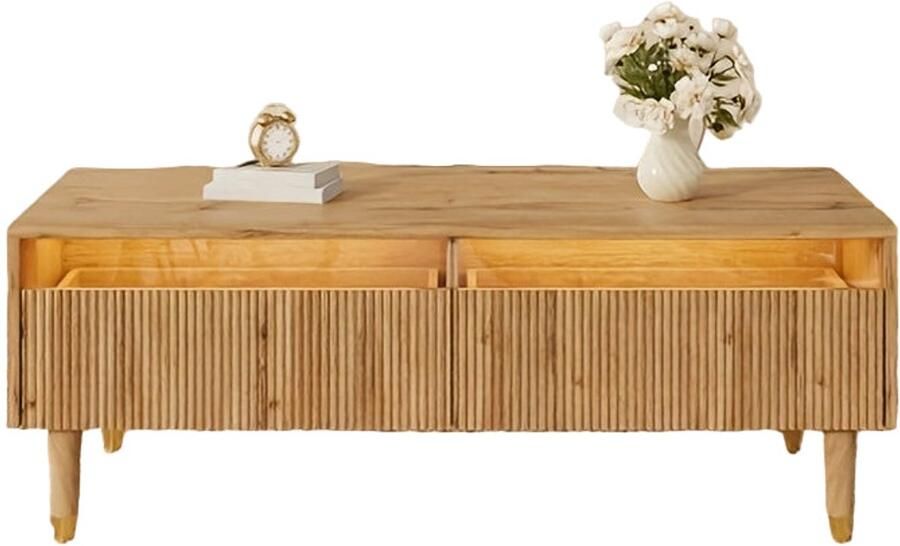 Corenia Salontafel – Woonkamertafel – Koffietafel – Bijzettafel – Opbergtafel – Modern – Twee Laden – Duurzaam Composiet – Natuurlijk Beige Bruin – Ruimtebesparend – Gemakkelijk Montage