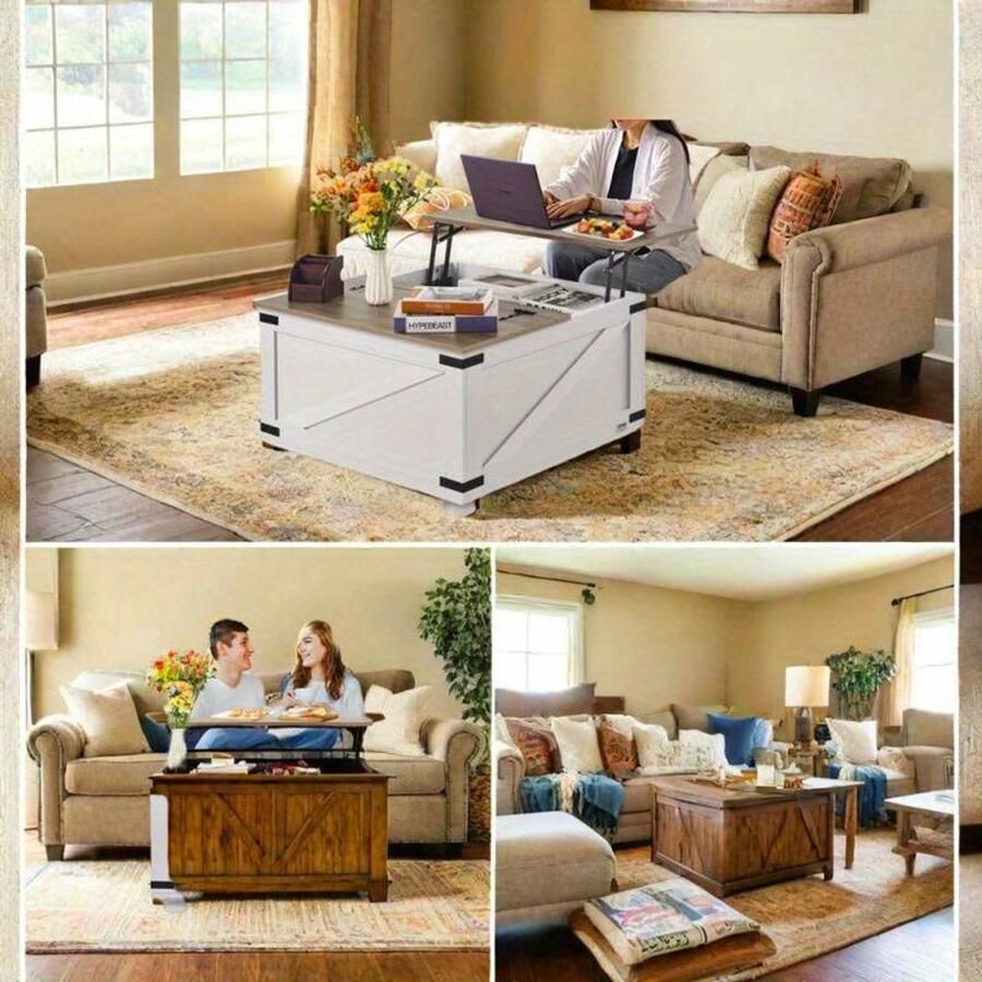 Corenia Salontafel – Woonkamertafel – Koffietafel – Bijzettafel – Tafel – Landelijk Design – Hout – Kantelbaar Liftdeksel – Opbergruimte – Compact formaat – Rustiek