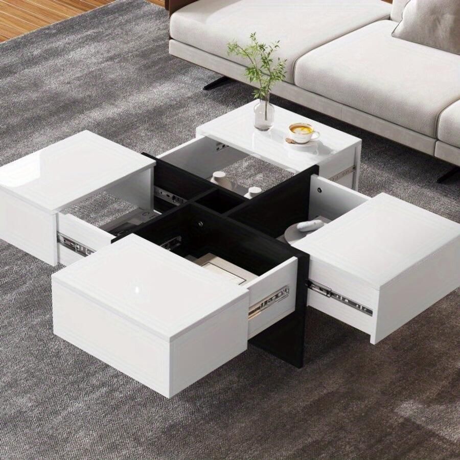 Corenia Salontafel – Woonkamertafel – Koffietafel – Tafel – Bijzettafel – Hoogglans Zwart – Vierkant 70x70x35 cm – 4 Opbergladen – Max. Belastbaar 30 kg