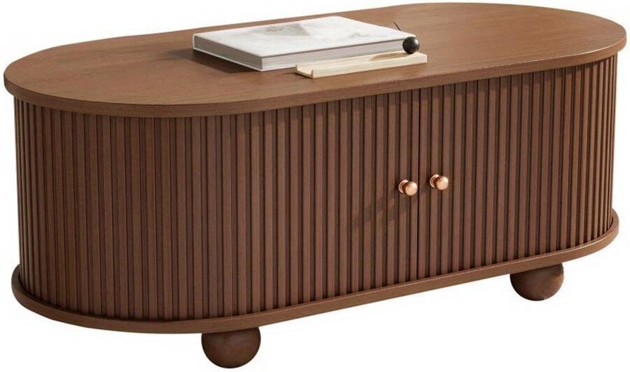 Corenia Salontafel – Woonkamertafel – Koffietafel – Tafel – Salontafeltje – Walnootlook – Schuifdeur Met 360° Draaifunctie – Compact 100x50x40 cm