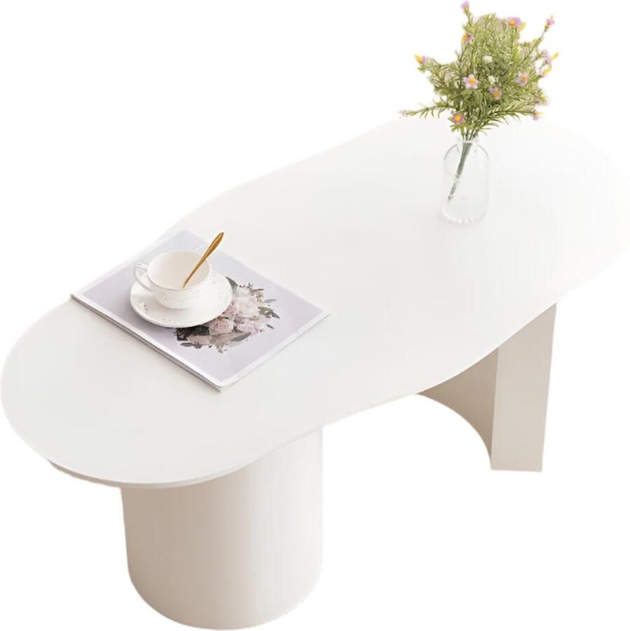 Corenia Salontafel – Woonkamertafel – Tafel – Koffietafel – Hoogwaardig MDF – Onregelmatig Modern Ontwerp – Stevige Constructie 100 x 50 x 40.5 cm Wit