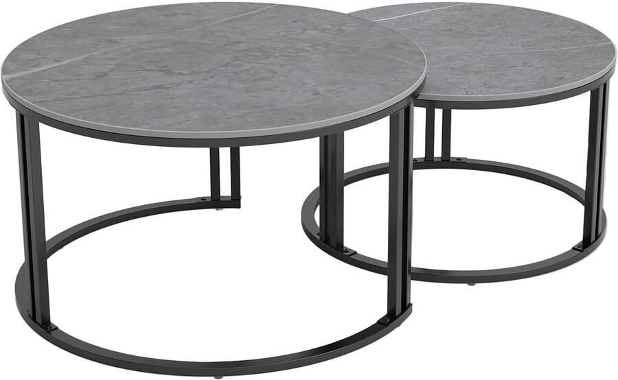 Corenia Salontafelset – Salontafels – Bijzettafels – Nesting Tafels – Ronde Tafels – Gesinterd Steen Blad – Metalen Onderstel – Set van 2