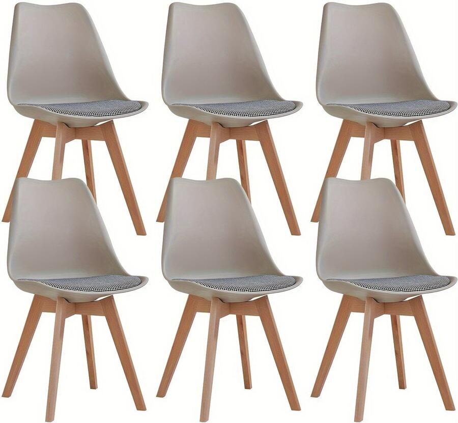 Corenia Scandinavische Eetkamerstoelen – Eetkamerstoelen – Stoelen Set – Keukenstoelen – Armloze Stoelen – Set van 6 – Beukenhouten Poten – Linnen Bekleding