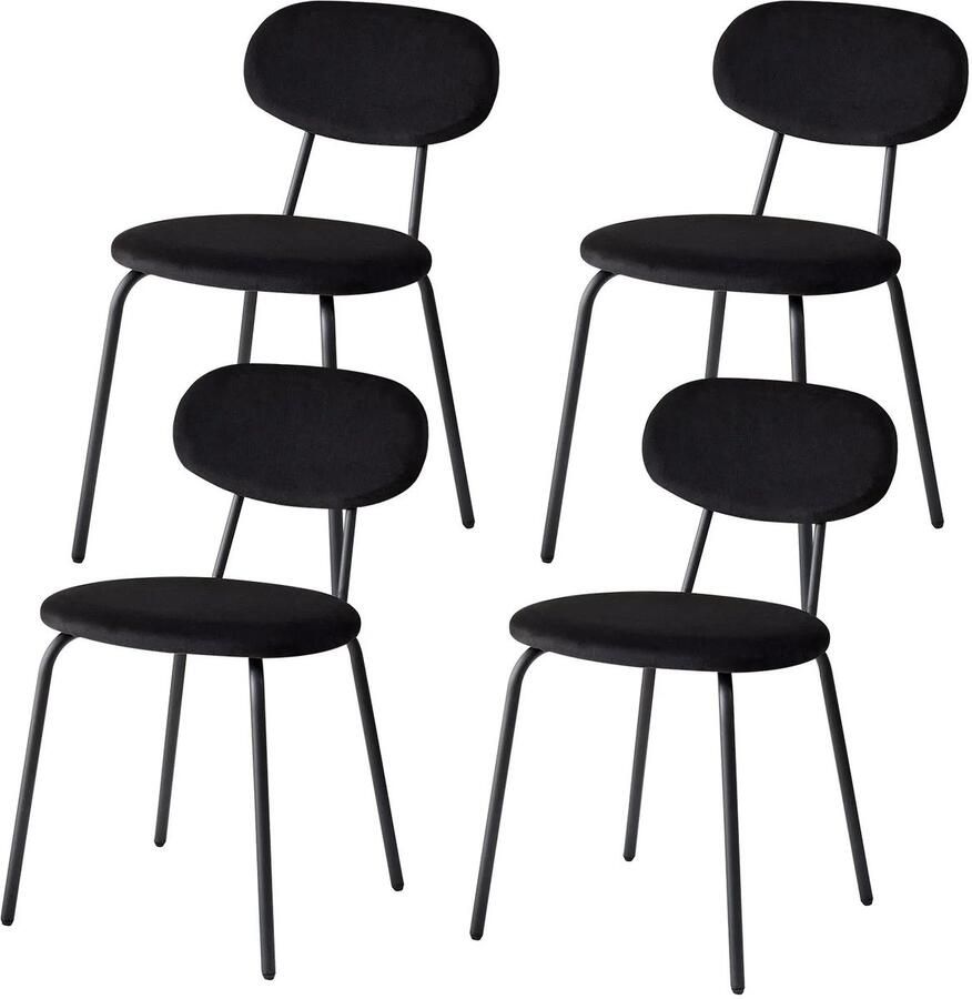 Corenia Scandinavische Eetkamerstoelen – Set van 4 Stoelen – Velours Stoelen – Stapelbare Stoelen – Metalen Poten – Ergonomisch Design – Geluiddempend 42 x 45 x 78 cm Zwart