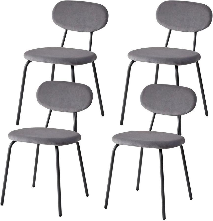 Corenia Scandinavische Eetkamerstoelen – Set van 4 Stoelen – Velours Stoelen – Stapelbare Stoelen – Metalen Poten – Ergonomisch Design – Geluiddempend 42 x 45 x 78 cm Grijs