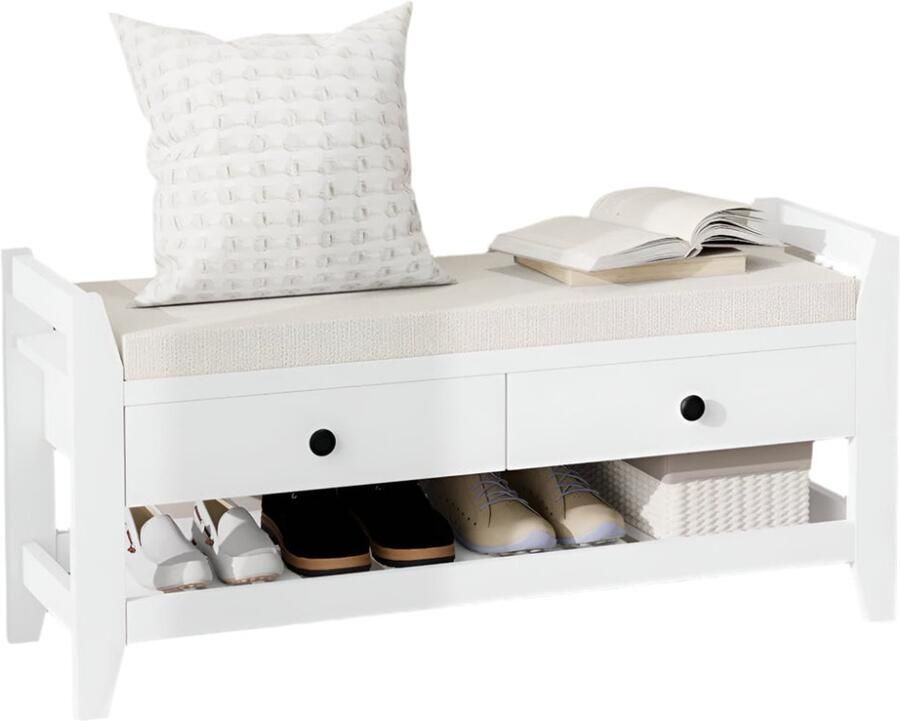 Corenia Schoenenbank – Schoenenopberger – Zitbank – Opbergbank – Comfortabel 5 Cm Kussen – MDF En PB Materialen Wit