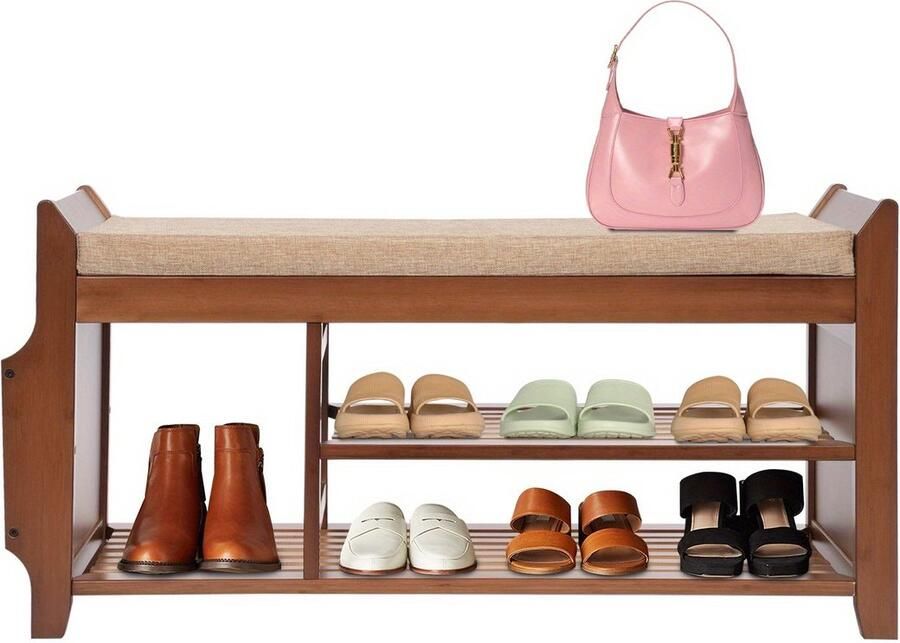 Corenia Schoenenbank – Schoenenrek – Halbank – Footstool – Opbergbank – Bamboe – Met Zitkussen en Lade – Stevig tot 150 kg
