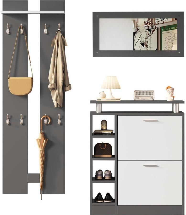 Corenia Schoenenkast – Schoenenopberger – Schoenenrek – Schoenenkast – Schoenenkast met Spiegels – Wandgemonteerd – Ruimtebesparend Design – Duurzaam Spaanplaat 80x25x96 cm