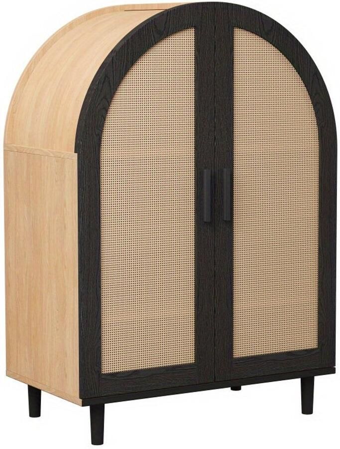 Corenia Schoenenkast – Schoenenrek – Halmeubel – Schoenenopberger – Schoenenkast – Natuurlijk Kleur & Zwart – 3 Planken – Ademend Rattan Deurtjes