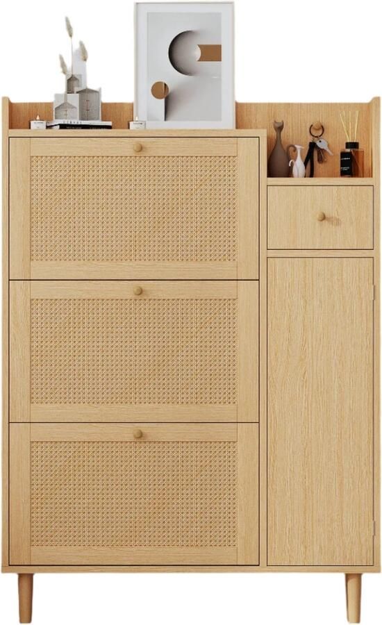 Corenia Schoenenkast – Schoenenrek – Schoenenopberger – Schoenenmeubel – Verstelbare Planken – 15-20 Paar – MDF Met Houten Details Natuurlijk hout