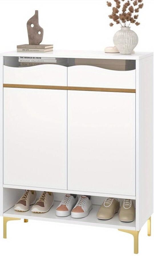 Corenia Schoenenkast – Schoenenrek – Schoenkast – Schoenenopberger – Opbergkast – Compact 80×35×105 cm – Modern Wit Met Lades En Verstelbare Planken