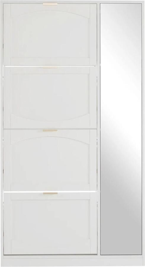 Corenia Schoenenkast – Schoenenrek – Schoenopberger – Schoenenmeubel – Spiegeldeur – Vier Uittrekbare Lades – Kantelbeveiliging 80 x 24 x 147 cm Wit