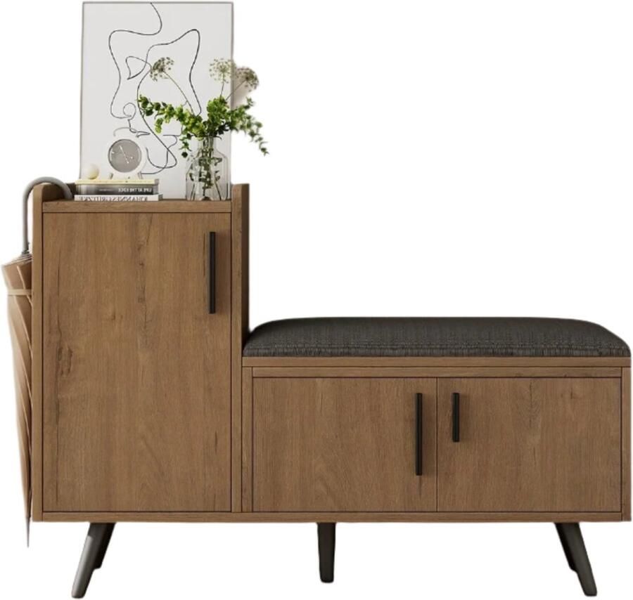 Corenia Schoenenkast – Schoenopberger – Schoenenrek – Schoenmeubel – Zitbank – Vier Laden – Comfortabele Foam Zitting 100 x 34 x 68 cm Bruin