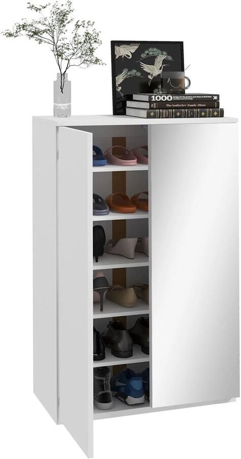 Corenia Schoenenkast – Schoenopberger – Schoenopslag – Schoenmeubel – Organisator – Melamine Hout – Vijf Verstelbare Planken 60 x 32 x 95 cm Wit