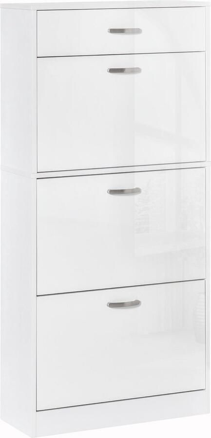 Corenia Schoenenkast – Schoenrek – Schoenopberger – Schoenmeubel – Opbergkast – Wit – Aluminium Handgrepen – 18 Paar Schoenen – Vouwdeuren Met Schuiflade