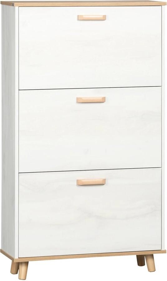 Corenia Schoenenrek Hout – Schoenenkast – Schoenenopberger – Schoenenrek Voor Hal – Compact Ontwerp – Verstelbare Binnenplank – Opslag Voor 12 Paar – Duurzaam Melamine 70 x 23 5 x 122 cm Wit