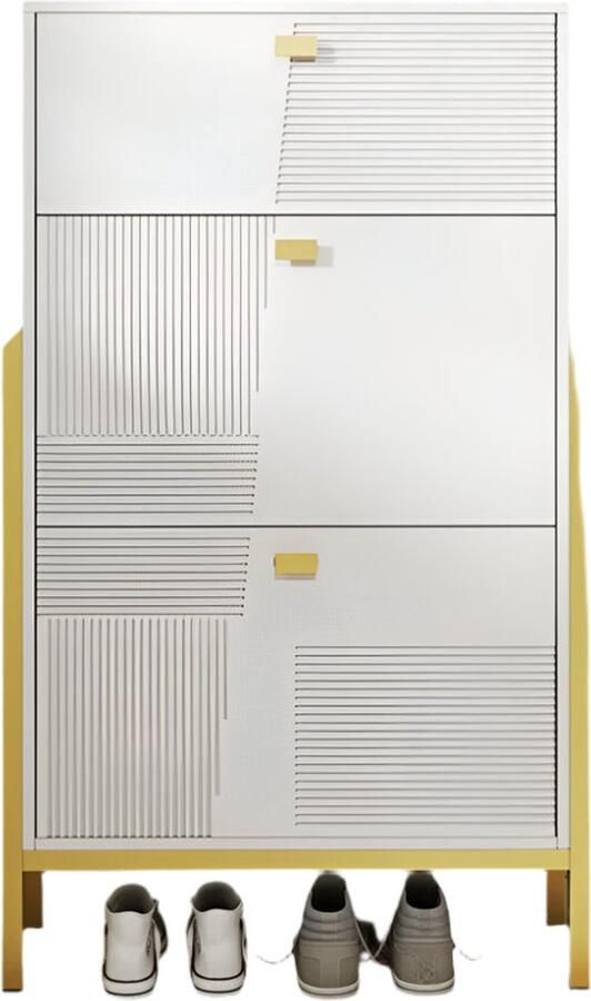 Corenia Schoenenrek – Schoenenkast – Opbergkast – Schoenrek – Schoenopberger – Dubbele Planken – Gouden Accenten 65 x 120 5 x 25 cm Wit