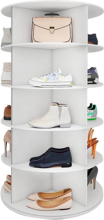 Corenia Schoenenrek – Schoenenkast – Schoenenopberger – Schoenenstandaard – Schoenendisplay – 5 Lagen – 360° Draaibaar – Wit Kunststof