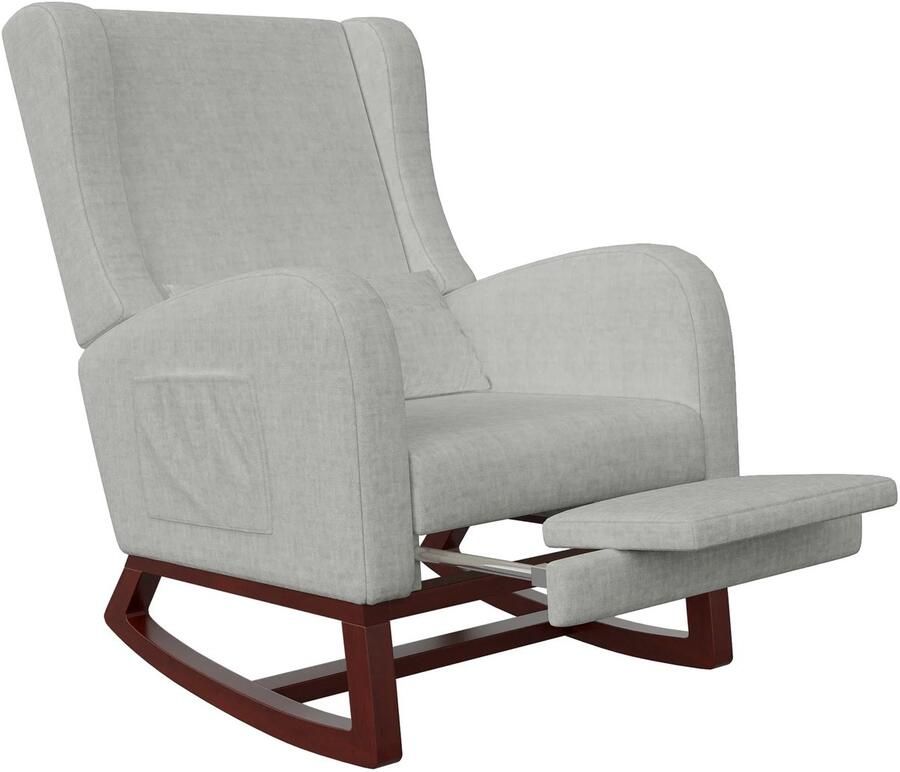 Corenia Schommelstoel – Relaxstoel – Lounge Fauteuil – Voedingsstoel – Babykamerstoel – Katoen-Linnen Stof – Verstelbare Voetensteun