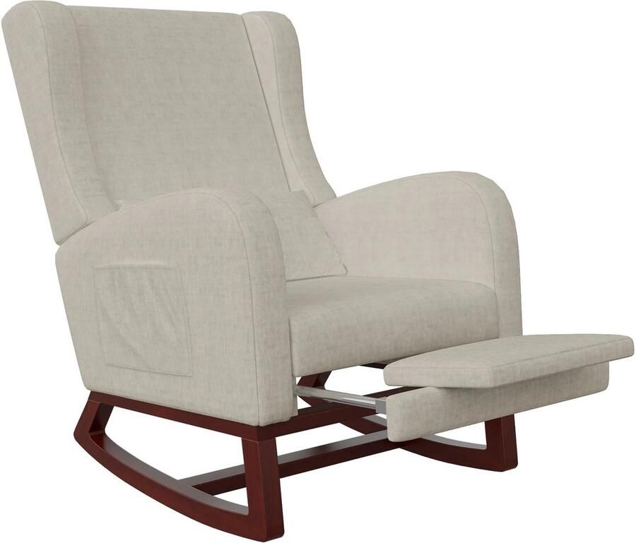 Corenia Schommelstoel – Relaxstoel – Schommelstoel Met Kussen – Loungestoel – Katoen-Linnen Bekleding – Verstelbare Voetensteun – Houten Poten