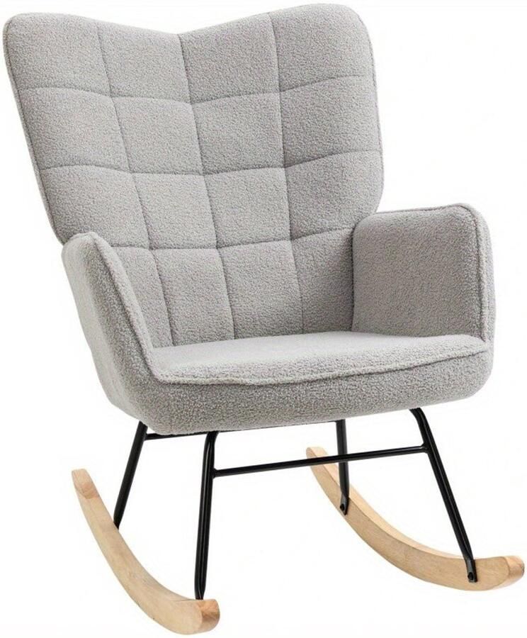 Corenia Schommelstoel – Schommelstoel Met Armleuning – Draaistoel – Relaxstoel – Lounge Stoel – Lichtgrijs Berbervlies – Ergonomisch Comfort – Stevig Stalen Frame 120 Kg