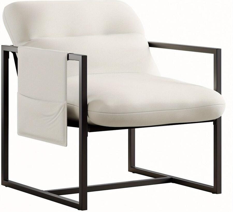 Corenia Sherpa Fauteuil – Relaxstoel – Zithoekstoel – Armstoel – Accentstoel – Beige Kleur – Metalen Frame – Zacht Sherpa Stof – Ergonomisch Ontwerp