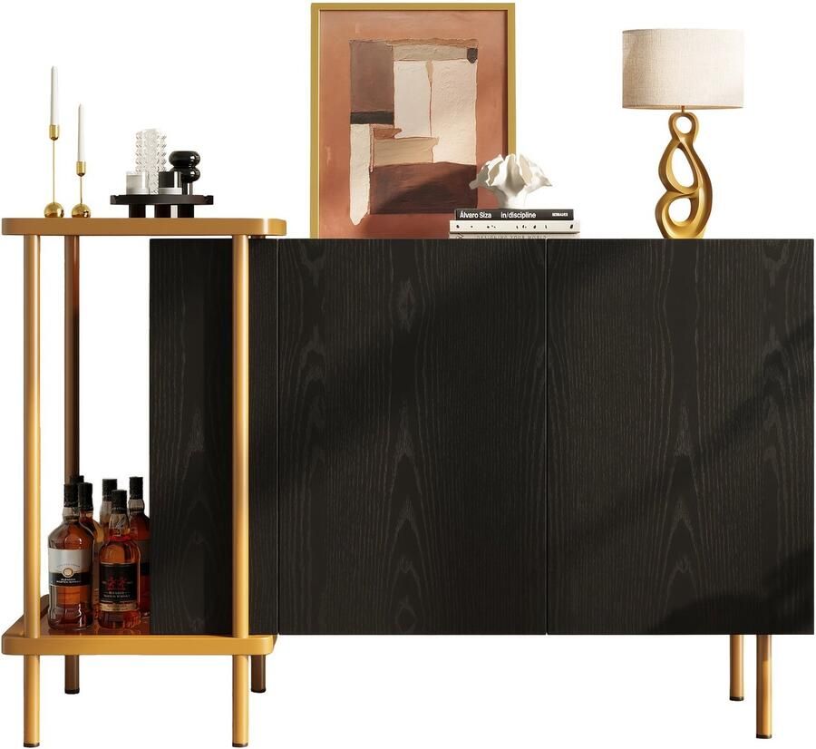 Corenia Sideboard – Dressoir – Opbergkast – Kast – Kasten – Zwart – Bamboe – 120x40x77 5 cm – Modern – Ruime Opbergruimte