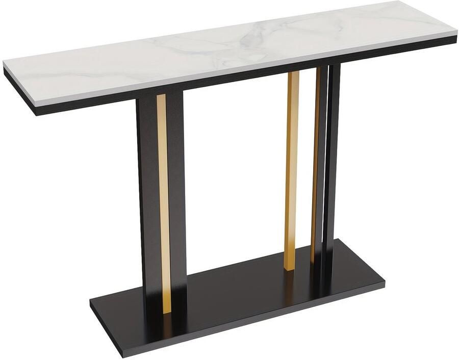 Corenia Sidetable – Consoletafel – Wandtafel – Haltafel – Bijzettafel – Krasbestendig Gesinterd Steen Blad – Zwart Gouden Metaalframe