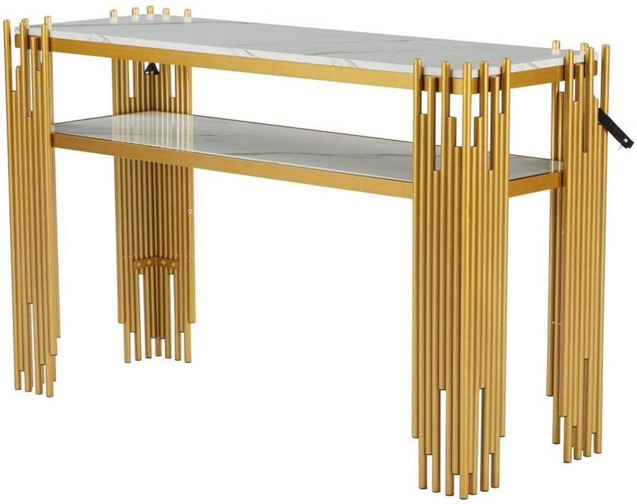 Corenia Sidetable – Wandtafel – Consoletafel – Haltafel – Bijzettafel – Mid-Century Modern – Wit Met Gouden Poten – MDF Dubbele Laag – Draagt Tot 40kg