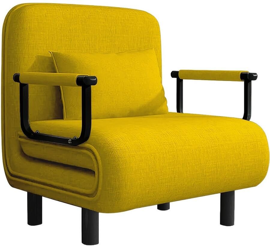 Corenia Slaapbank – Bedbank – Slaapstoel – Slaapfauteuil – Ligbed – Verstelbare Rugleuning 5-standen – Duurzaam Polyester 60x68x85 cm – Geel