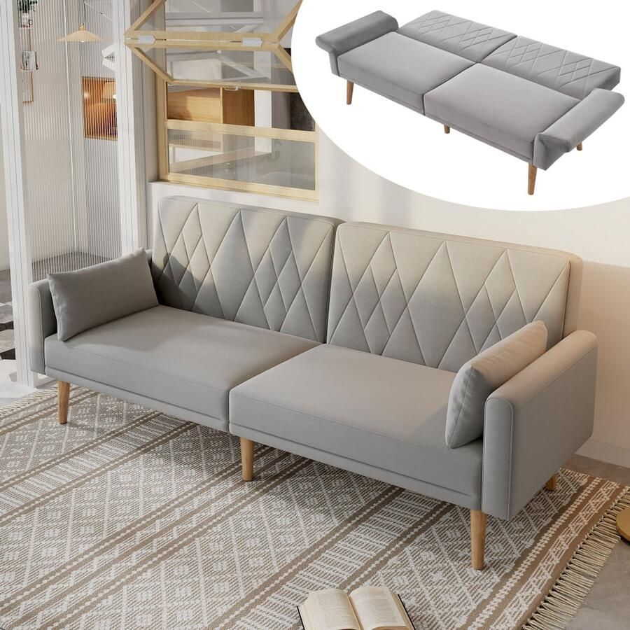 Corenia Slaapbank – Bedbank – Sofa Bed – Tweezitsbank – Sofa Sleeper – Verstelbare Rugleuning 3 Standen – Fluwelen Bekleding Grijs