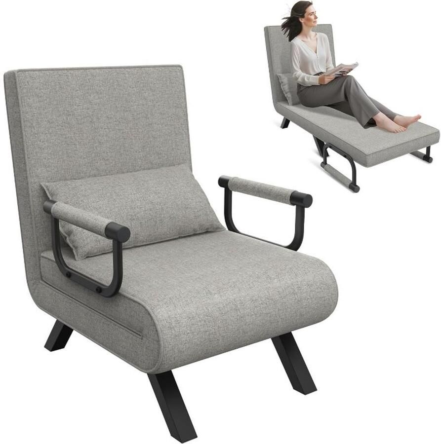 Corenia Slaapbank – Bedbank – Uitklapbank – Slaapstoel – Logeerbed – 3-in-1 Multifunctioneel Design – Stevige Linnen Bekleding – Lichtgrijs