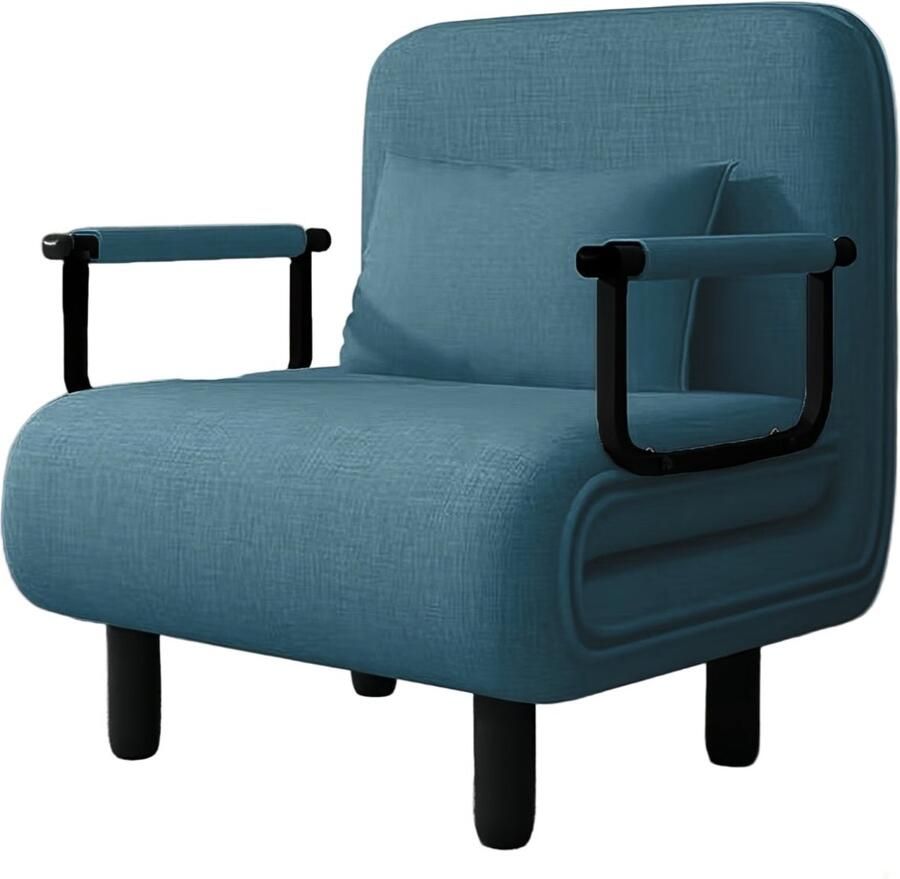 Corenia Slaapbank – Slaapfauteuil – Logeerbed – Zitbank – Relaxstoel – Verstelbare Rugleuning 5 Standen – Comfortabele Kussens & Gouden Metalen Armleuningen – Blauw – Draagvermogen 200 kg – 60x68x85 cm – Modern Design