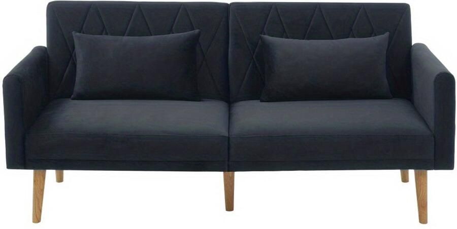 Corenia Slaapbank – Slaapsofa – Logeerbed – Bedbank – Bankbed – Verstelbare Rugleuning 3 Standen – Luxe Zachte Velvet Bekleding – Compact 2-Zits – Met Kussens En Zijvak – Zwart