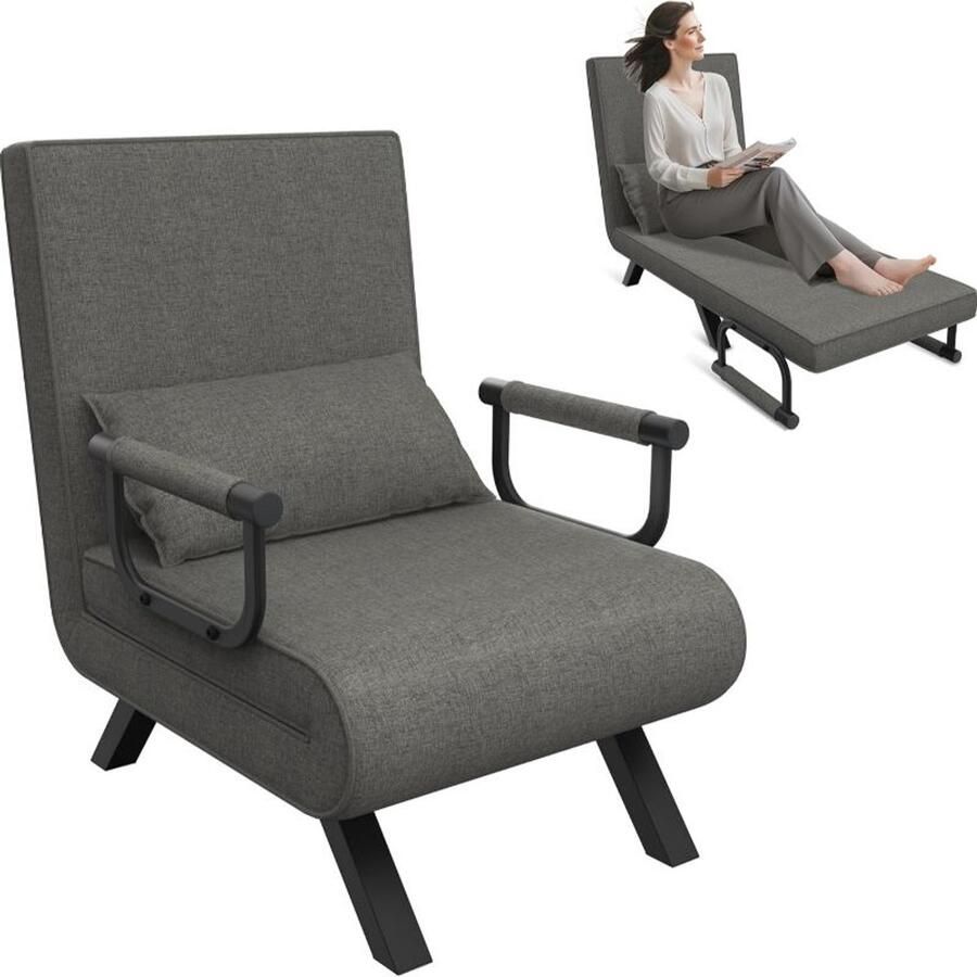 Corenia Slaapbank – Slaapstoel – Bedbank – Logeerbed – Relaxbank – 3-in-1 Multifunctioneel – Stof Linnen Bekleding – Compact Voor Kleine Ruimtes – Donkergrijs