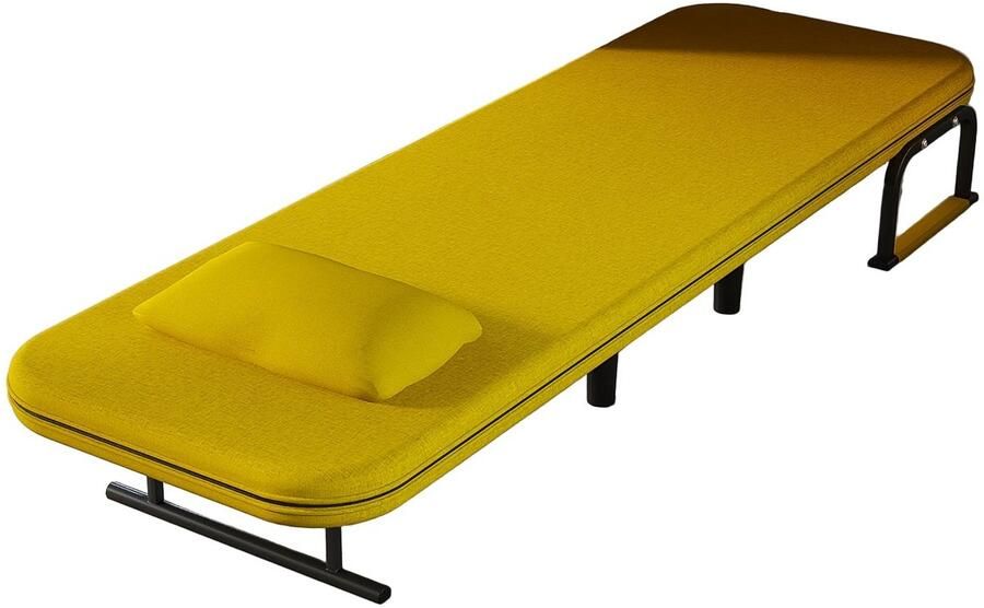 Corenia Slaapbank – Slaapstoel – Slaapfauteuil – Logeerbed – Vouwbed – 5-standen Verstelbare Rugleuning – Stevig Metalen Frame – Compact en Multifunctioneel – Geel