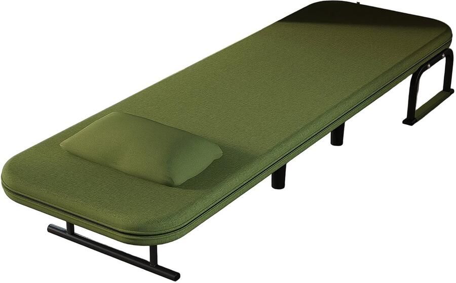 Corenia Slaapbank – Slaapstoel – Slaapfauteuil – Logeerbed – Zetelbed – Verstelbare 5-standen Rugleuning – Stevig Metalen Frame – Compact en Ruimtebesparend – Groen