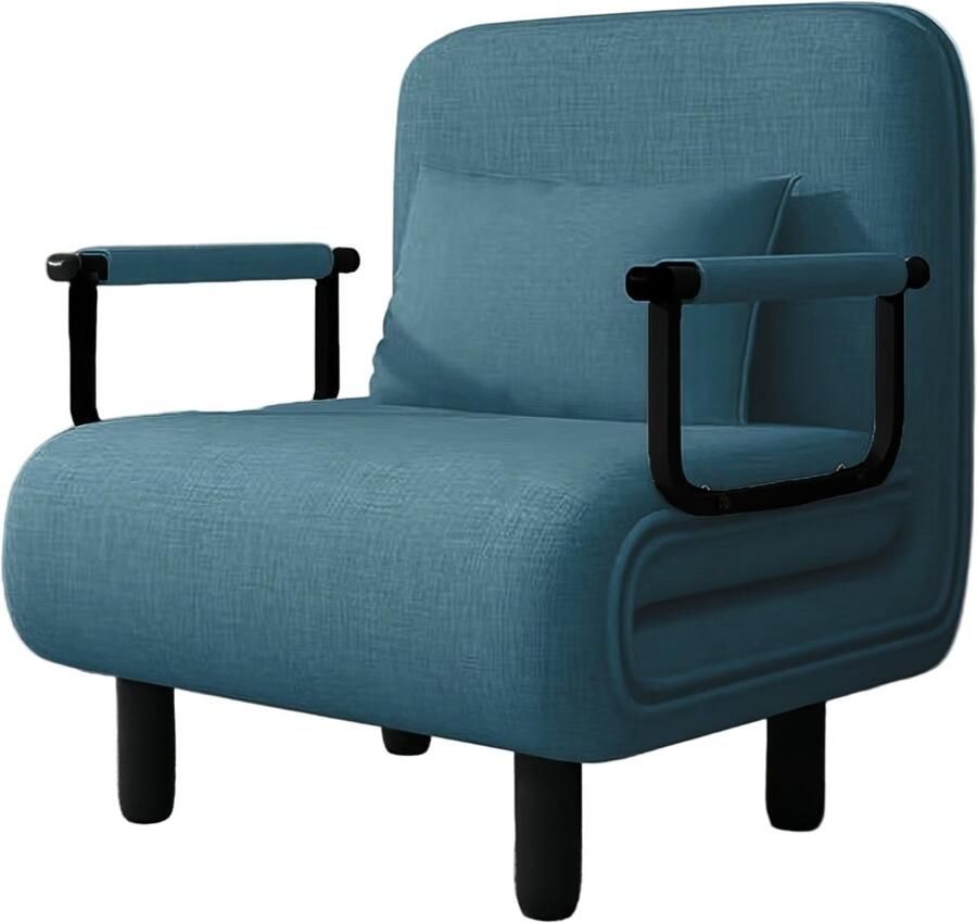 Corenia Slaapfauteuil – Slaapstoel – Slaapbank – Bedstoel – Fauteuil – Memory Foam Zitting – Duurzaam Metalen Frame – Blauw – 60x68x85 cm