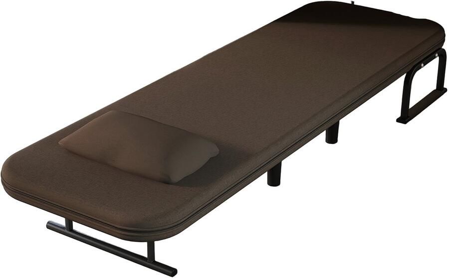 Corenia Slaapstoel – Slaapbank – Logeerbed – Slaapfauteuil – Zetelbed – Verstelbare Rugleuning 5 Standen – Stevig Metalen Frame – Ruimtebesparend – Direct Gebruiksklaar – Bruin