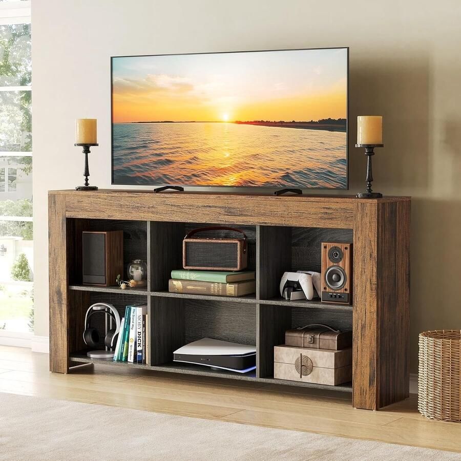 Corenia Sofatafel – Console Tafel – Bijzettafel – Sidetable – Wandtafel – 160 cm Lang – Houtvezelplaat & Hardhout – 2-laags Met 6 Opbergvakken – Smal Design Voor Hal Woonkamer