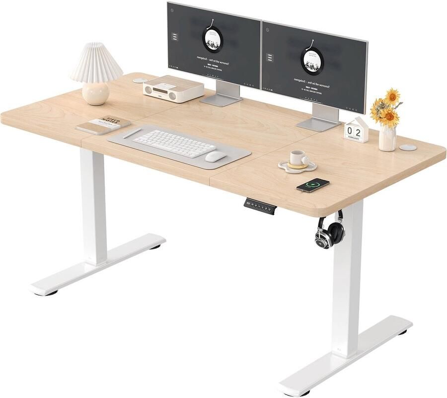 Corenia Sta bureau – Zit sta bureau – Verstelbaar bureau – Ergonomisch bureau – Elektrisch bureau look – Handmatig verstelbaar – RVS frame – Wit compact design