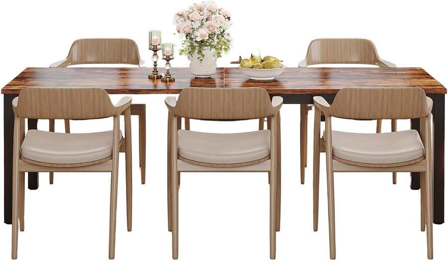 Corenia Tafel – Eettafel – Bureau – Werkplek – Eettafel Voor Twee – Extra Lang 200 cm – Robuust Zwart Metaal Met Bruin Houtnerf – Ruimtebesparend Ontwerp