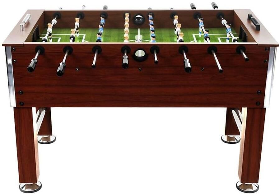 Corenia tafelvoetbaltafel – voetbaltafel – tafelvoetbalspel – kickertafel – speltafel – stevig staalframe – groot speelveld 140x74 5x87 5 cm – bruin zwart grijs
