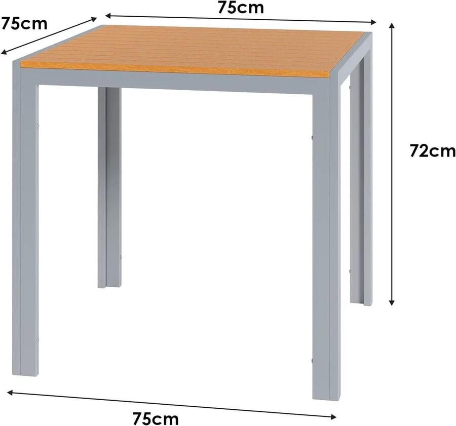 Corenia Tuin- en Balkontafel – Buitentafel – Bistrotafel – Terrastafel – Koffietafel – Weerbestendig WPC Houtlook – Lichtgewicht Aluminium Frame 75x75x72 cm