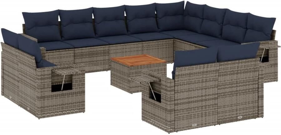 Corenia Tuinbank – Buitenbank – Balkonbank – Zitbank – Tuinmeubel – Polyrattan – Inclusief Kussens – Weerbestendig & Modulaire Opstelling – Grijs & Blauw