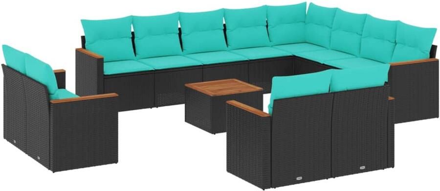 Corenia Tuinbank – Buitenbank – Zitbank – Tuinmeubel – Loungebank – Weerbestendig Polyrattan – Inclusief Tafel Met Acaciahouten Blad
