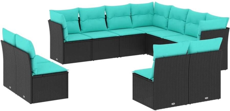 Corenia Tuinbankset – Tuinbank – Buitenbank – Loungebank – Tuinmeubel – PE-rattan – Inklapbaar – Weerbestendig – Met Afneembare Kussens – Zwart-Blauw Zonder Tafel