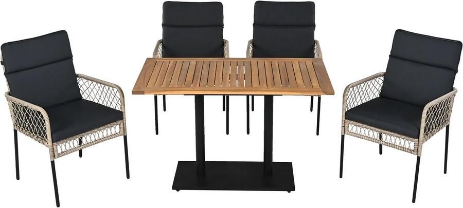 Corenia Tuinmeubelset 5-Delige Eettafelset – Tuinset – Balkonset – Terrasmeubilair – Buitentafel – Acaciahout – Polyrattan Stoelen Donkergrijs