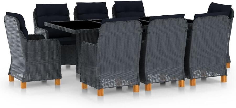 Corenia Tuinset – Diningset – Zitgroep – Buitenmeubilair – Balkonset – Gepoedercoat Stalen Frame – Waterbestendig PE Rattan – Donkergrijs & Zwart