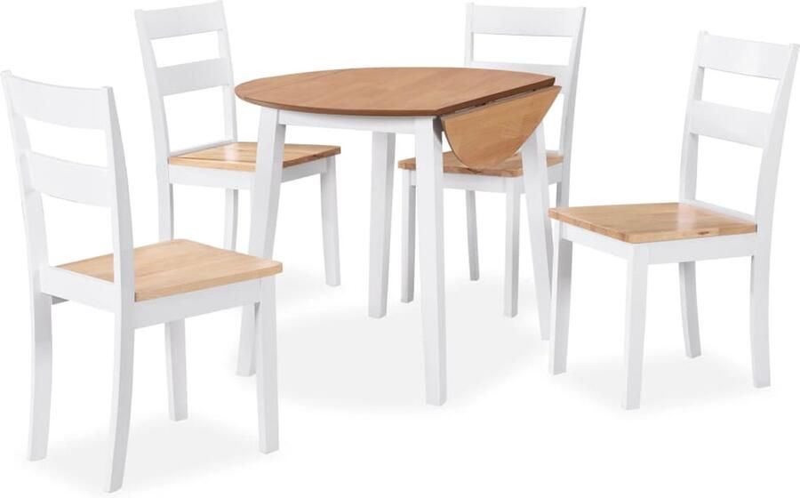 Corenia Tuinset – Eettafelset – Diningset – Bistroset – Set van 4 – Zitgroep – MDF Tafelblad – Inklapbare Zijpanelen – Wit Bruin